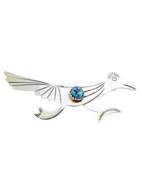 Vintage Sterling Silver Native American Ben Begaye Roadrunner Navajo Brooch Pin